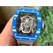 RM052-01-Tourbillon-PVD-Blue-Bezel-JBF-Best-Edition-Skeleton-Dial-on-Gray-Rubber-Strap Replica