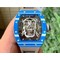 RM052-01-Tourbillon-PVD-Blue-Bezel-JBF-Best-Edition-Skeleton-Dial-on-Gray-Rubber-Strap Replica