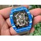 RM052-01-Tourbillon-PVD-Blue-Bezel-JBF-Best-Edition-Skeleton-Dial-on-Gray-Rubber-Strap Replica