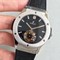 Classic-Fusion-Tourbillon-45mm-SS-Black-Dial-Crystal-Markers-on-Black-Gummy-Strap Replica