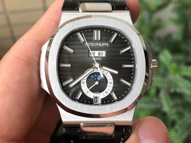 NAUTILUS 5726 COMPLICATED SS 1:1 BEST EDITION BLACK TEXTURED DIAL ON BLACK RUBBER STRAP A324