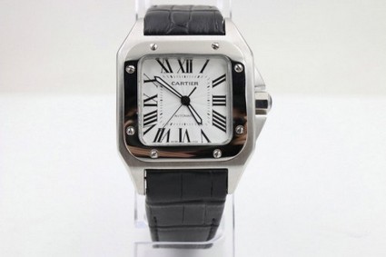 Cartier Santo Classic Diamond White Dial Black Strap