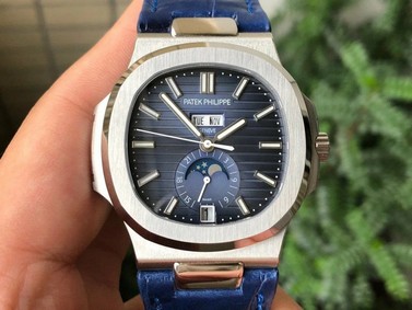NAUTILUS 5726 COMPLICATED SS 1:1 BEST EDITION BLUE TEXTURED DIAL ON BLUE LEATHER STRAP A324