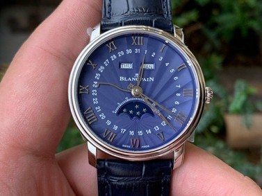 VILLERET 6654 SS COMPLICATED FUNCTION OMF 1:1 BEST EDITION BLUE DIAL ON BLUE LEATHER STRAP A6654 V2
