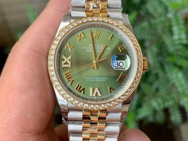 Rolex Date Just 36mm Diamond Green Dial SG Strap 1:1 Best Edition Version