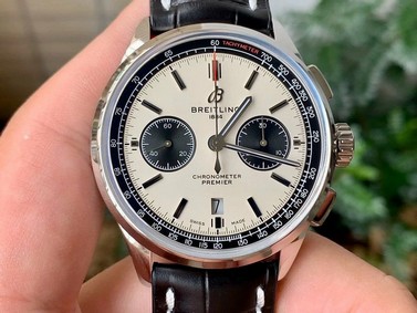 PREMIER B01 CHRONO SS 42MM GF 1:1 BEST EDITION WHITE/BLACK DIAL ON BLACK LEATHER STRAP