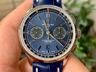PREMIER B01 CHRONO SS 42MM GF 1:1 BEST EDITION BLUE DIAL ON BLUE LEATHER STRAP