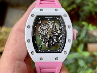 Richard Mille 055 RM 055 White Ceramic on Pink Rubber Strap
