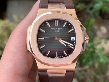 NAUTILUS 5711 RG GRF 1:1 BEST EDITION GRAY TEXTURED DIAL ON BROWN LEATHER STRAP 324CS