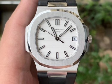 NAUTILUS 5711 RG GRF 1:1 BEST EDITION WHITE TEXTURED DIAL ON BLACK LEATHER STRAP 324CS