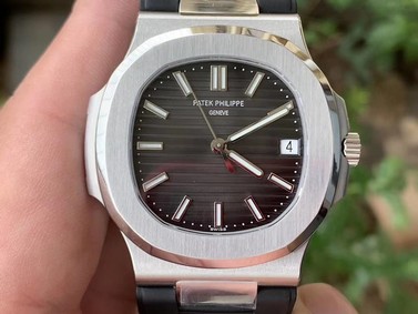 NAUTILUS 5711 RG GRF 1:1 BEST EDITION GREY TEXTURED DIAL ON BLACK LEATHER STRAP 324CS
