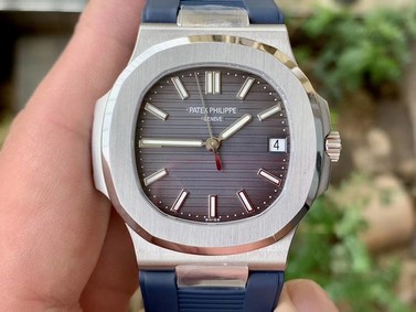 NAUTILUS 5711 RG GRF 1:1 BEST EDITION WHITE TEXTURED DIAL ON BLACK LEATHER STRAP 324CS