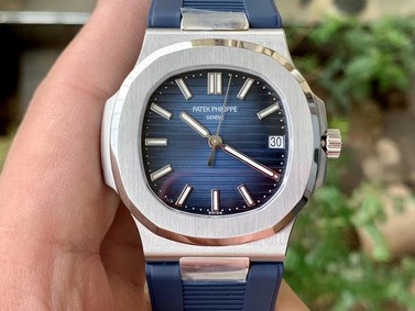 NAUTILUS 5711 RG GRF 1:1 BEST EDITION BLUE TEXTURED DIAL ON BLACK LEATHER STRAP 324CS