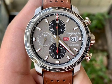 MILLE MIGLIA 168571 SS/RG V7F 1:1 BEST EDITION GRAY DIAL ON BROWN GUMMY STRAP 7750