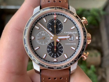 MILLE MIGLIA 168571 SS/GG V7F 1:1 BEST EDITION GRAY DIAL ON BROWN GUMMY STRAP 7750