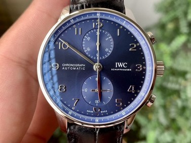 PORTUGUESE CHRONO IW371606 ZF 1:1 BEST EDITION BLUE DIAL ON BLACK LEATHER STRAP A69355