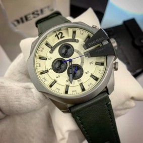Diesel White Dial Green Strap Chrono Cheif Military