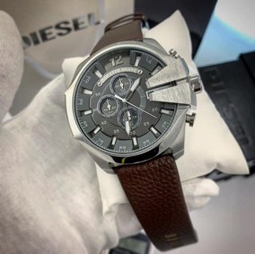 Diesel Chocolate Strap Chrono Cheif Silver Case