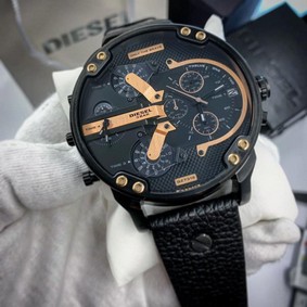 Diesel Full Black Gold Chrono Leather Strap