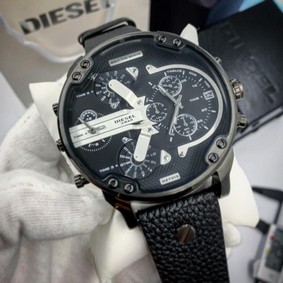 Diesel Full Black White Chrono Leather Strap