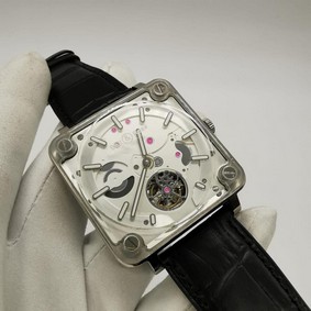 Bell Ross Tourbillon Silver Hight Version on Black Leather Strap