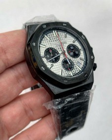 AP White Dial Black Solid Strap Chrono