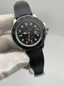 Rolers Black Data on Black Rubber Strap