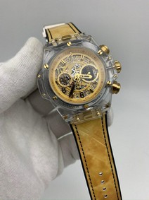 Hublot Big bang Glass Yellow Gold Chrono Rubber Strap