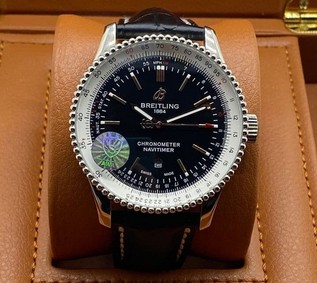 Breitling Navitimer Black High Version on Black Leather Strap