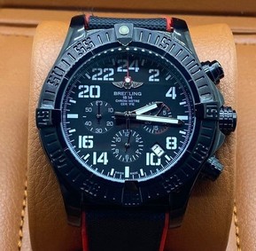 Breitling Avenger Black Red Chrono High Version on Black Leather Strap