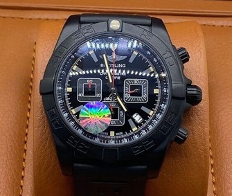 Breitling Chronomat Black Chrono High Version on Black Leather Strap