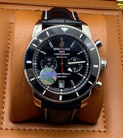 Breitling Super Ochean Black Chrono High Version on Black Leather Strap