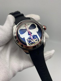 Corum Babble Skull Black Solid Dial on Black Lither Strap