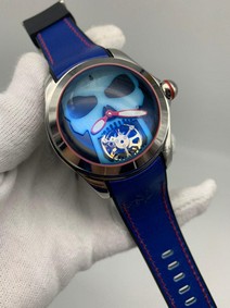 Corum Babble Skull Blue On Blue Lither Strap