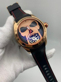 Corum Babble Gold Skull Black Leather Strap