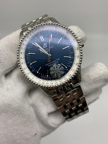 Breitling Navitimer Blue Chrono High Version on Black SS Strap