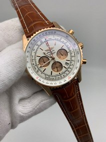 Breitling Navitimer White Chrono High Version on Brown Leather Strap