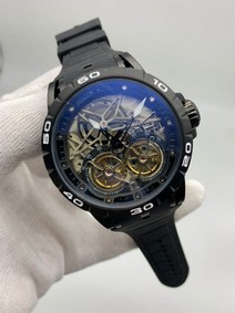 Roger Dubuis Excalibur Dual Tourbion Black Dial On Black Leather Strap