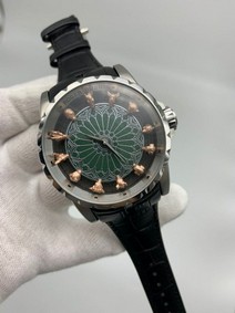 Roger Dubuis Silver Black Dial On Black Leather Strap High Version