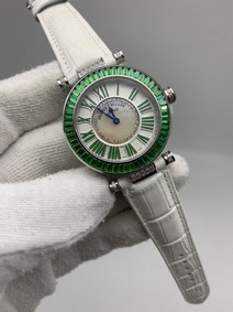 Frankc Muller Diamond Green White Dial on White Leather Strap