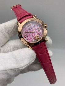 ChopardDiamond Pink Gold Dial on Pink Leather Strap