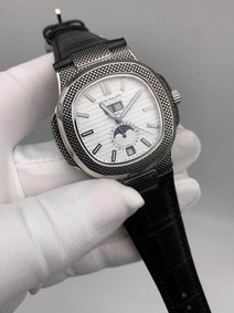 Patek Philippe Nautilus Engraved Silver White Dial Chrono High Version