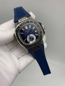 Patek Philippe Nautilus Engraved Silver Blue Dial Chrono High Version