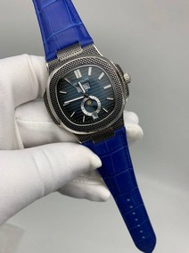 Patek Philippe Nautilus Engraved Silver Blue Dial Duble Chrono High Version