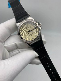 Omega Diamond Black Leather Strap