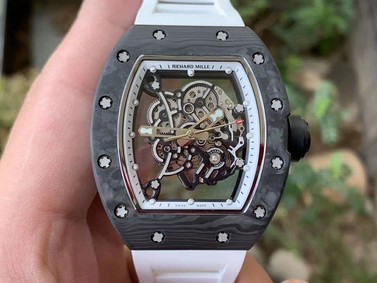 RM055 NTPT KVF Best Edition Skeleton Dial Black Crown on White Rubber Strap MIYOTA8215 V3