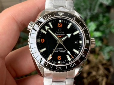 Planet Ocean 600M GMT 43.5mm VSF 1:1 Best Edition Black Dial Orange Markers on SS Bracelet A8605 Super Clone $388.00