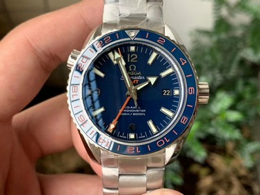Planet Ocean 600M GMT 43.5mm VSF 1:1 Best Edition Blue Dial Blue Ceramic Bezel on SS Bracelet A8605 Super Clone