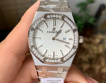 Lady Royal Oak 33mm SS JF 1:1 Best Edition Silver Dial Diamonds Bezel on SS Bracelet Swiss Quartz