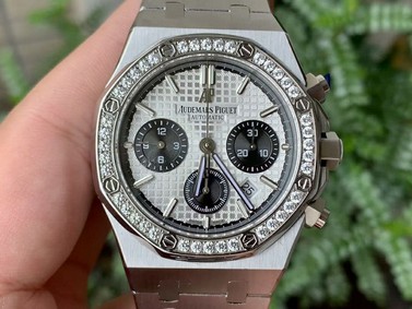 Lady Royal Oak 33mm YG JF 1:1 Best Edition Chrono Diamonds Bezel on SS Bracelet Swiss Quartz